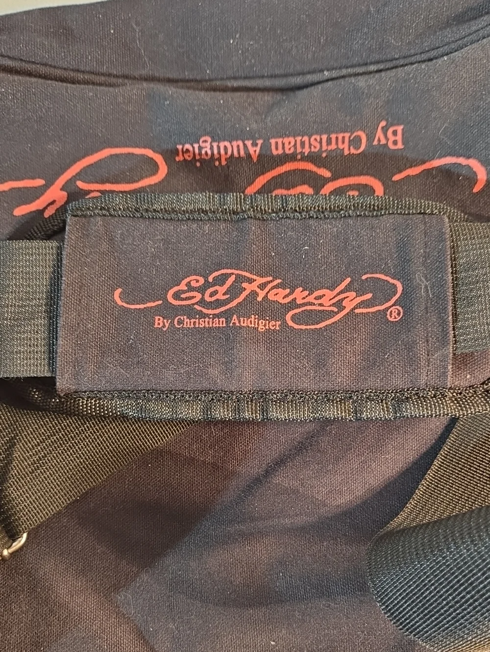 Ed Hardy Camo Messenger Bag with Purple Skull Graphic